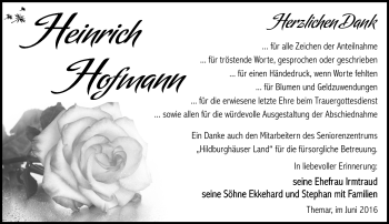 Traueranzeige von Heinrich Hofmann von Südthüringer Presse
