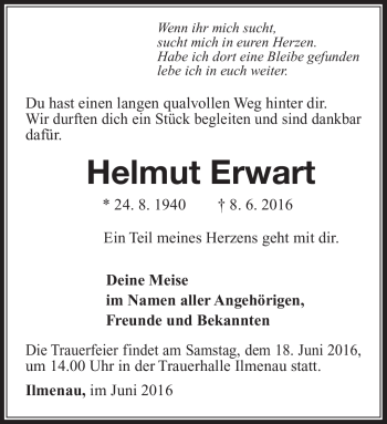 Traueranzeige von Helmut Erwart von Südthüringer Presse
