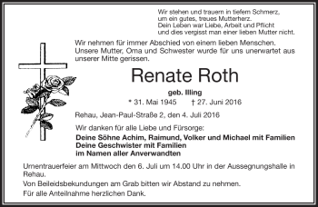 Traueranzeige von Renate Roth von Frankenpost