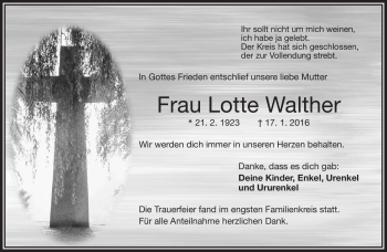 Traueranzeige von Lotte Walther von Frankenpost