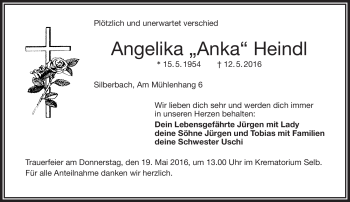 Traueranzeige von Angelika Heindl von Frankenpost