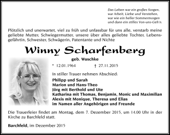 Traueranzeige von Winny Scharfenberg von Südthüringer Presse