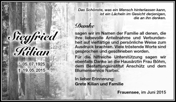 Traueranzeige von Siegfried Kilian von Südthüringer Presse