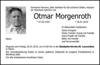 Traueranzeige von Otmar Morgenroth von Neue Presse Coburg