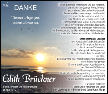 Traueranzeige von Edith Brückner von Südthüringer Presse