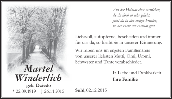 Traueranzeige von Martel Winderlich von Südthüringer Presse