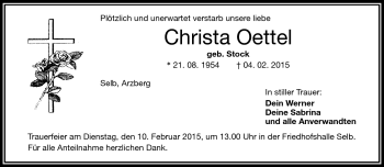 Traueranzeige von Christa Oettel von Frankenpost