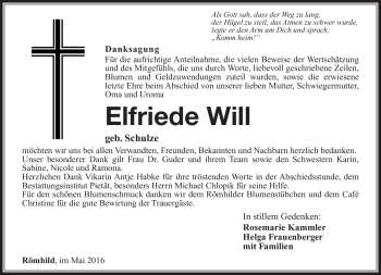 Traueranzeige von Elfriede Wil von Südthüringer Presse