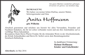 Traueranzeige von Anita Hoffmann von Südthüringer Presse