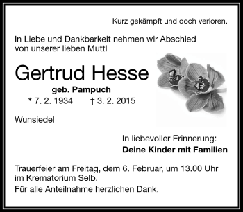 Traueranzeige von Gertrud Hesse von Frankenpost