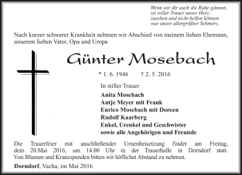 Traueranzeige von Günter Mosebach von Südthüringer Presse