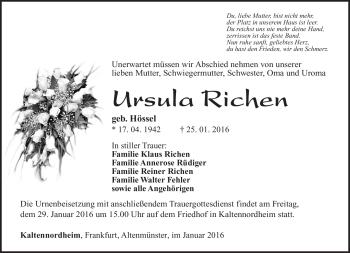 Traueranzeige von Ursula Richen von Südthüringer Presse