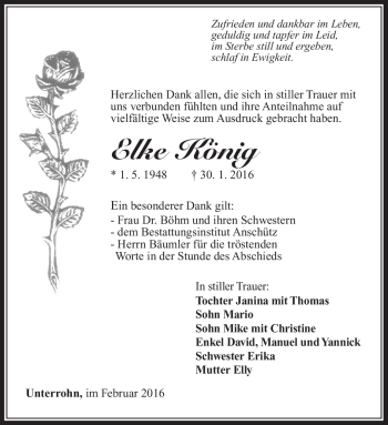 Traueranzeige von Elke König von Südthüringer Presse