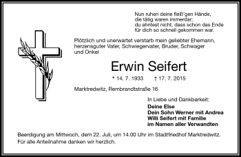 Traueranzeige von Erwin Seifert von Frankenpost