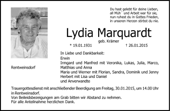 Traueranzeige von Lydia Marquardt von Neue Presse Coburg
