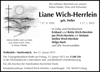 Traueranzeige von Liane Wich-Herrlein von Neue Presse Coburg