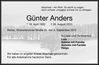 Traueranzeige von Günter Anders von Frankenpost