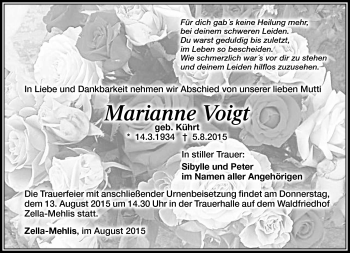 Traueranzeige von Marianne Voigt von Südthüringer Presse