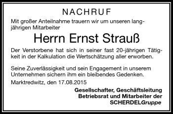 Traueranzeige von Ernst Strauß von Frankenpost