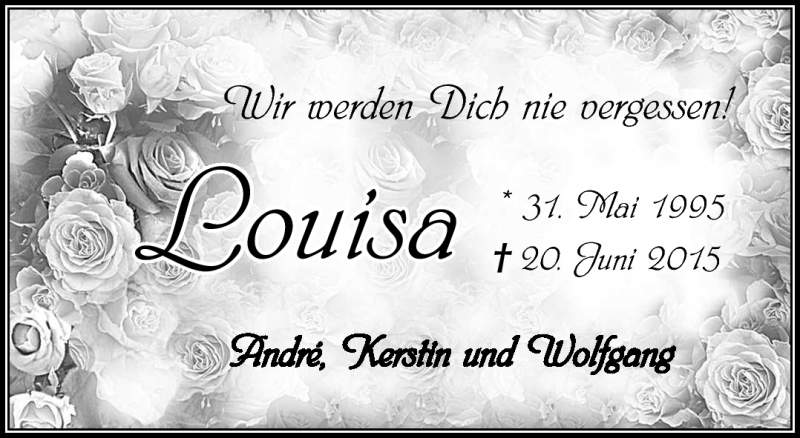  Traueranzeige für Louisa Ender vom 15.07.2015 aus Südthüringer Presse