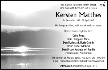 Traueranzeige von Kersten Matthes von Südthüringer Presse
