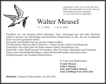 Traueranzeige von Walter Meusel von Südthüringer Presse