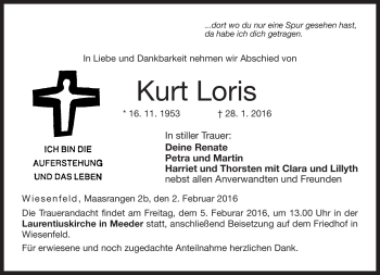 Traueranzeige von Kurt Loris von Neue Presse Coburg