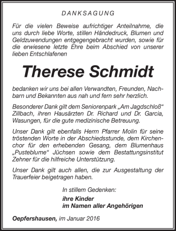 Traueranzeige von Therese Schmidt von Südthüringer Presse