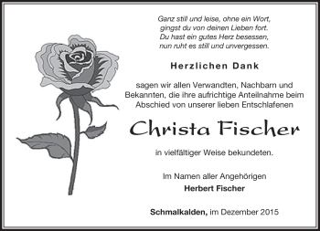 Traueranzeige von Christa Fischer von Südthüringer Presse