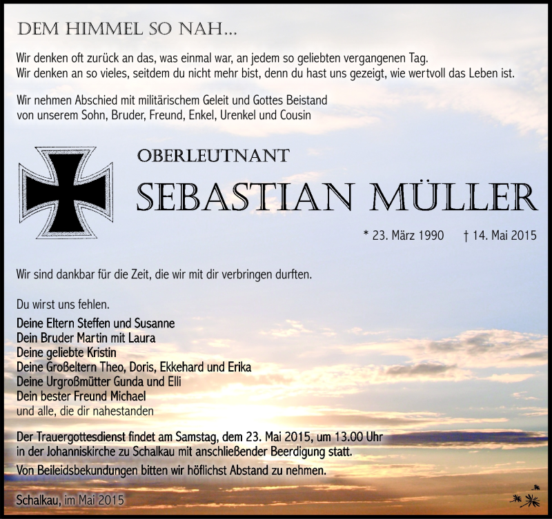  Traueranzeige für Sebastian Müller vom 20.05.2015 aus Südthüringer Presse