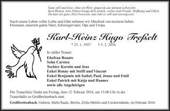 Traueranzeige von Karl-Heinz Treßelt von Südthüringer Presse
