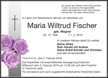 Traueranzeige von Maria Wiltrud Fischer von Neue Presse Coburg
