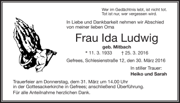 Traueranzeige von Ida Ludwig von Frankenpost
