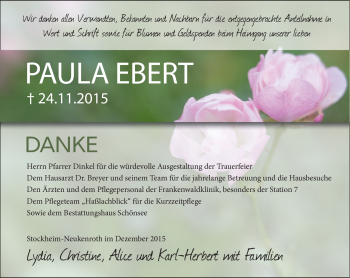 Traueranzeige von Paula Ebert von Neue Presse Coburg