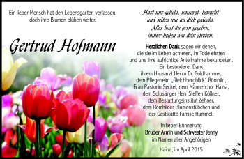 Traueranzeige von Gertrud Hofmann von Südthüringer Presse