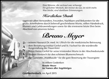Traueranzeige von Bruno Meyer von Südthüringer Presse