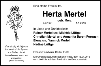 Traueranzeige von Herta Mertel von Neue Presse Coburg