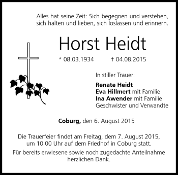 Traueranzeige von Horst Heidt von Neue Presse Coburg