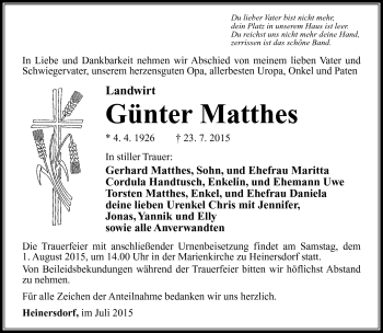 Traueranzeige von Günter Matthes von Südthüringer Presse