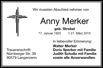 Traueranzeige von Anny Merker von Frankenpost