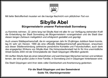 Traueranzeige von Sibylle Abel von Südthüringer Presse