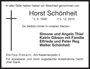 Traueranzeige von Horst Schönheit von Neue Presse Coburg