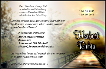 Traueranzeige von Herbert Rubin von Südthüringer Presse