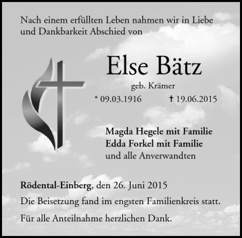 Traueranzeige von Else Bätz von Neue Presse Coburg