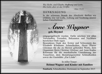 Traueranzeige von Änne Wagner von Südthüringer Presse