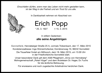 Traueranzeige von Erich Popp von Neue Presse Coburg