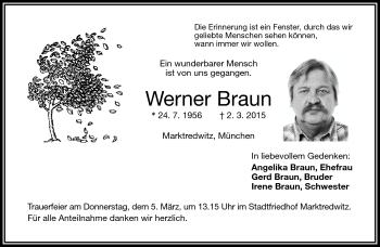 Traueranzeige von Werner Braun von Frankenpost