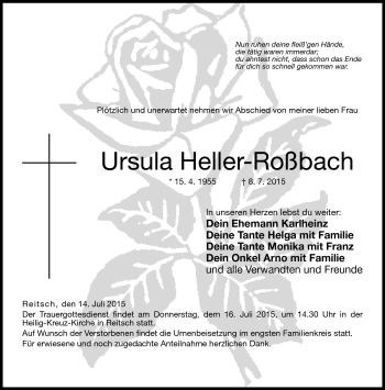 Traueranzeige von Ursula Heller-Roßbach von Neue Presse Coburg
