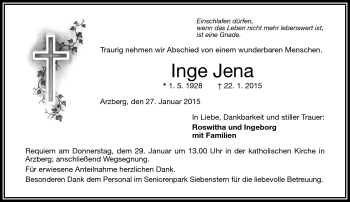 Traueranzeige von Inge Jena von Frankenpost