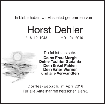 Traueranzeige von Horst Dehler von Neue Presse Coburg